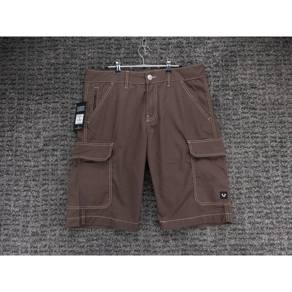 True Religion Cargo Shorts Mens 32 Actual 34 Bracken Brown Logo Outdoor NWT